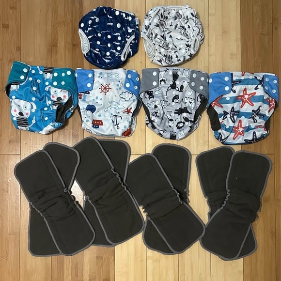 Kids Reusable Diaper Set - Blue, Gray, and Multicolor